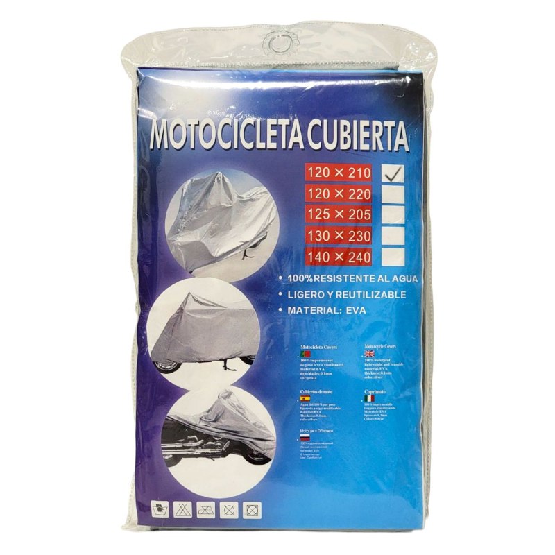 CAPOTE FORRO PARA MOTOCICLETA, CUBRE EL 100%, RESISTENTE AL AGUA, LIGERO, REUTILIZABLE 120X210CM