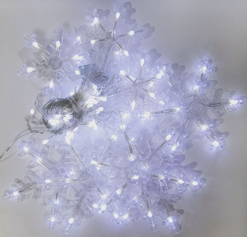 LUCES DECORATIVAS NAVIDEÑAS CORTINA DE LUZ LED BLANCA CON DISEÑO DE COPO DE NIEVE 18.5X11X18.5CM