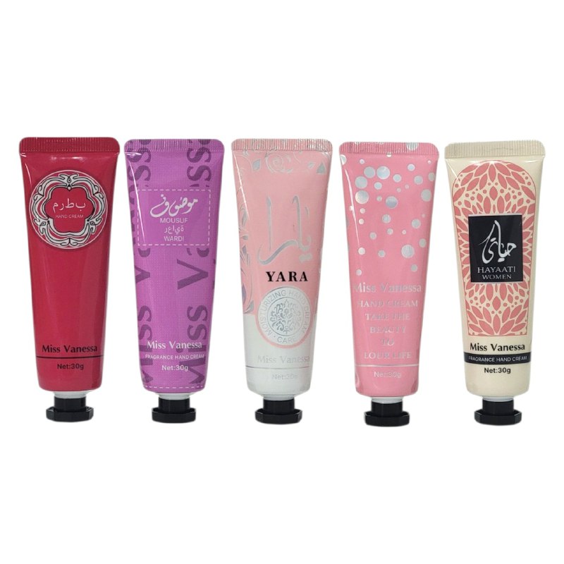 SET DE CREMA PARA MANOS HIDRATANTE Y PERFUMADAS 5PCS MISS VANESSA 30GX5