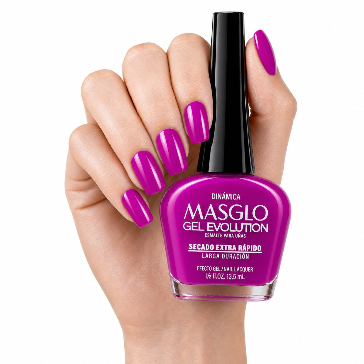 ESMALTE DE UÑAS CON EFECTO GEL DE SECADO EXTRA RÁPIDO MASGLO GEL EVOLUTION PASO 2 "ESTILO DINÁMICA" 13.5 ML