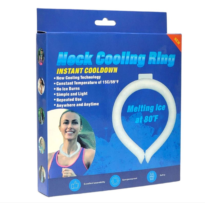 COLLARIN DE ENFRIAMIENTO PARA EL CUELLO, ANILLO REFRESCANTE INSTANTANEO, TEMPERATURA DE 15C, SIN QUEMADURAS POR HIELO, SIMPLE Y SEGURO NECK COOLING RING 5 COLORES