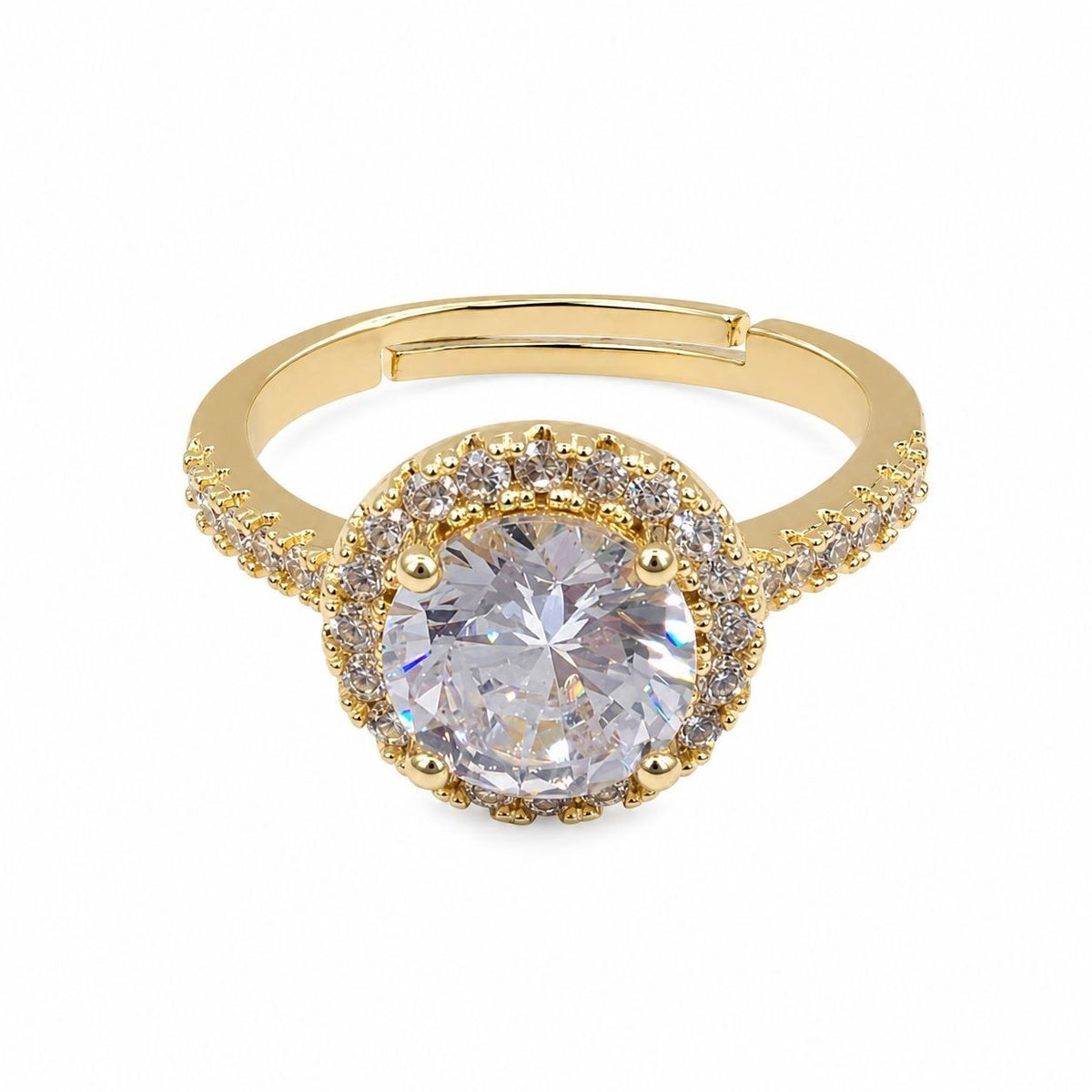 ANILLO DE ENCHAPE PARA DAMA CON DISEÑO ESTILO HALO REDONDO Y CIRCONES BRILLANTES