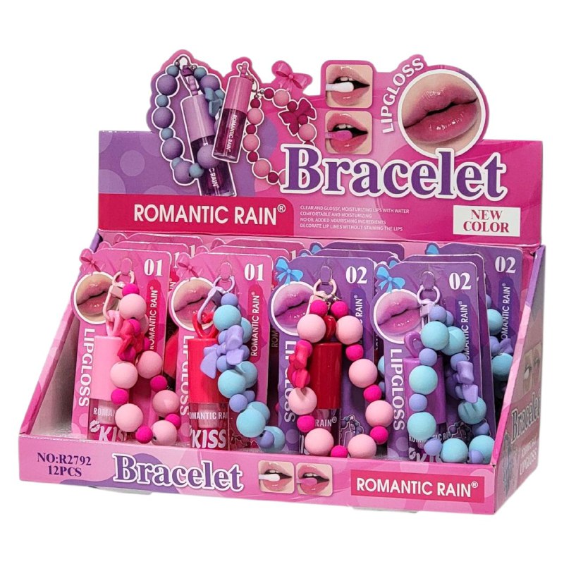 BRILLO LABIAL LIPGLOSS BRILLO DE LABIOS CON PULSERA, LABIOS TRANSPARENTES Y BRILLANTES, COMODO E HIDRATANTE SIN ACEITE ROMANTIC RAIN