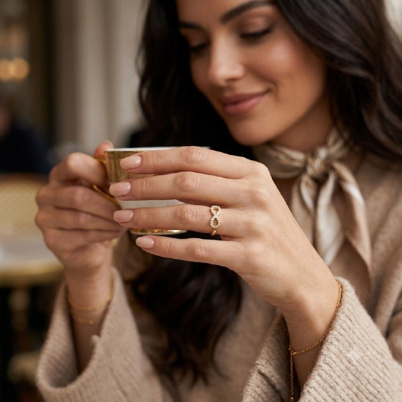 ANILLO DE ENCHAPE PARA DAMA TALLA AJUSTABLE CON DISEÑO DE INFINITO