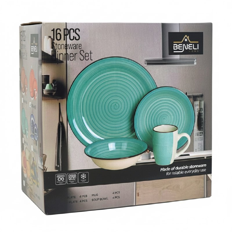 PLATOS JUEGO DE VAJILLA DE GRES ELEGANTES FIABLES BENELI HOME DE 16 PIEZAS