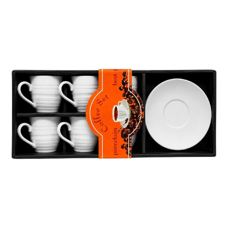 SET DE TAZAS DE PORCELANA BLANCA DISEÑO ERGONOMICO 12 PCS, 6 TAZAS DE 5CM Y 6 PLATOS 11CM