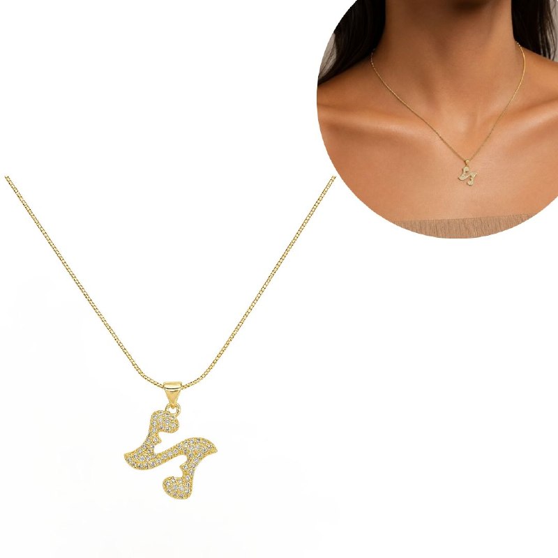 GARGANTILLA DE ENCHAPE PARA DAMA CON DISEÑO DE LETRA N 2.3CM