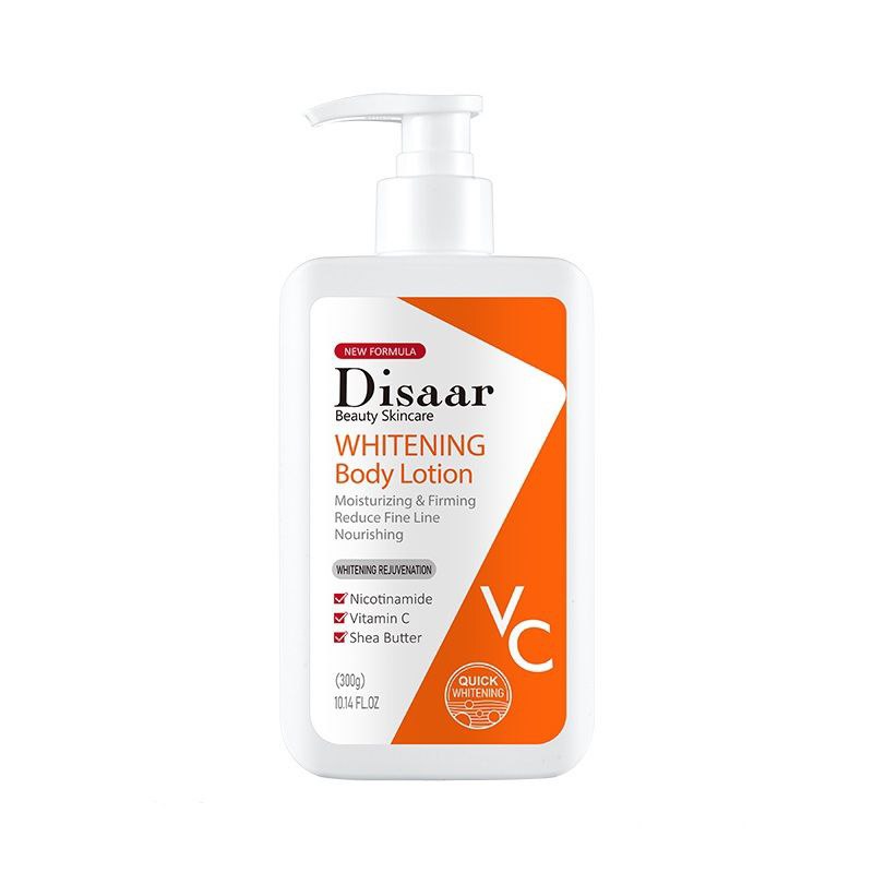 CREMA CORPORAL, CREMA DE CUERPO BLANQUEADORA HIDRATANTE CON NICOTINAMIDA, VITAMINA C Y MANTECA DE KARITE DISR 300G