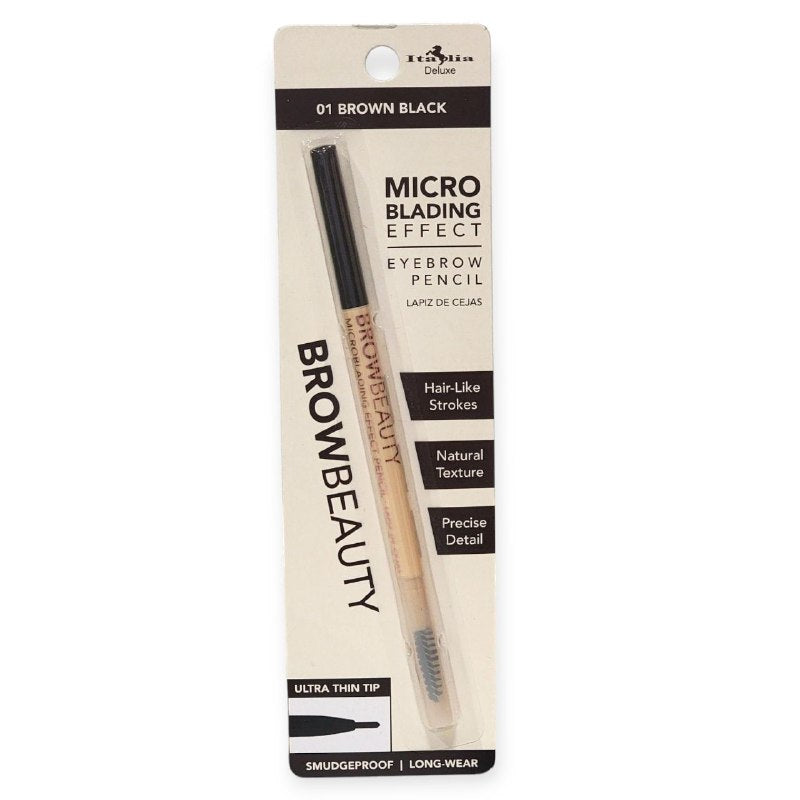 LAPIZ DE CEJAS, TRAZOS SIMILARES AL CABELLO, PUNTA ULTRA FINA, DETALLE PRECISO, LARGA DURACION TONO 01 BROWN BLACK ITALIA DELUXE BROWBEAUTY MICROBLADING 0.1G