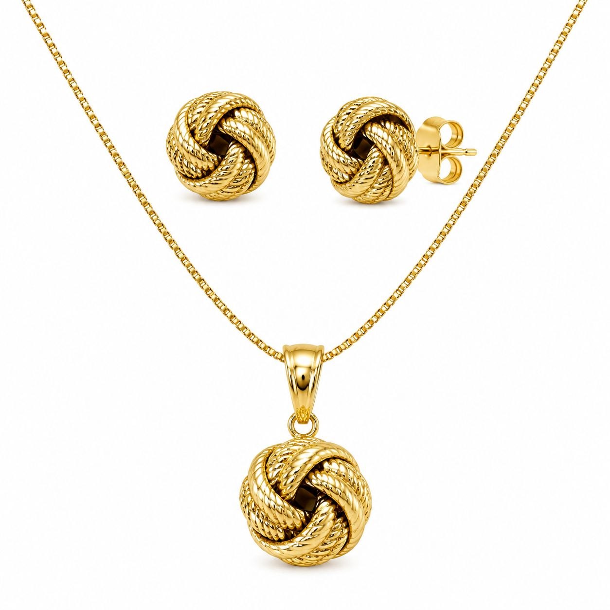 SET DE ENCHAPE PARA DAMA CON DISEÑO DE NUDO DEL AMOR ESFERICO TEXTURIZADO