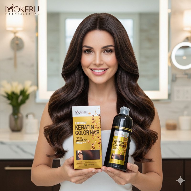 SHAMPOO TINTE PARA EL CABELLO CON QUERATINA TONO CAFE OSCURO 25 MOKERU 500ML