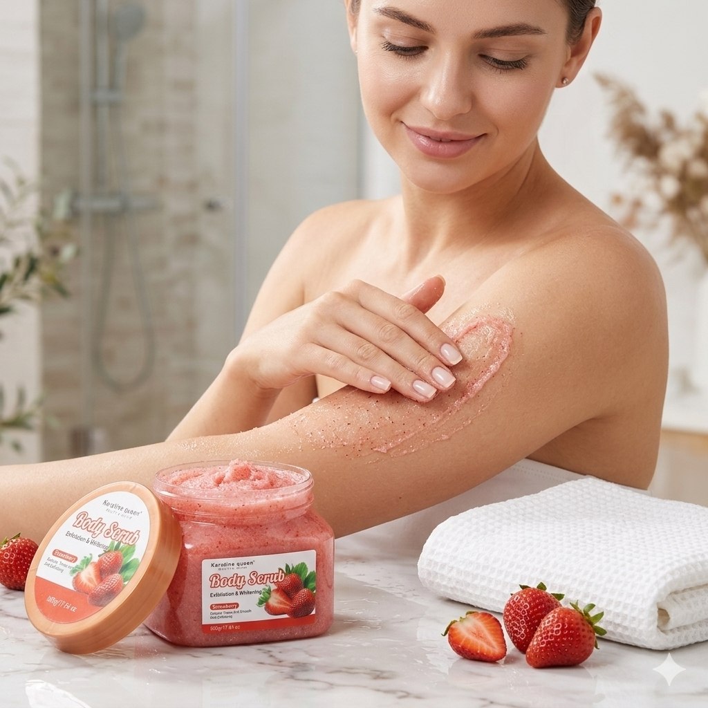 EXFOLIANTE CORPORAL CON AROMA A FRESA LIMPIAR, SUAVIZAR Y MEJORAR LA TEXTURA DE LA PIEL KERATINE QUEEN BODY SCRUB 500GM