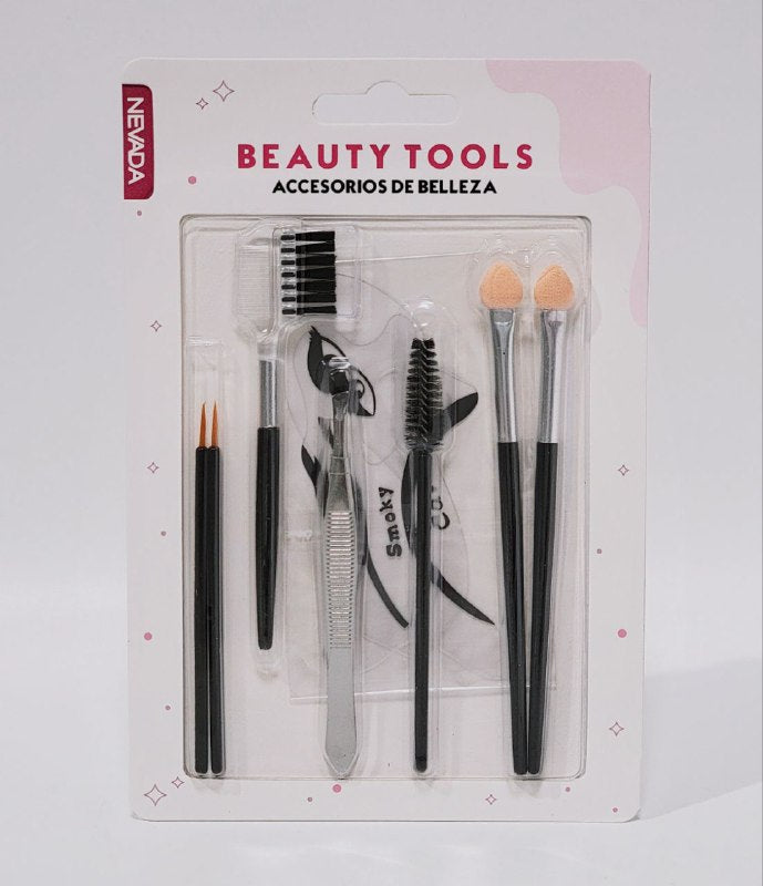 PINZA PARA CEJAS EN SET, PINZA CEJAS, CEPILLO CEJAS, PLANTILLA CEJAS, PINCEL, APLICADORES SOMBRA NEVADA BEAUTY TOOLS