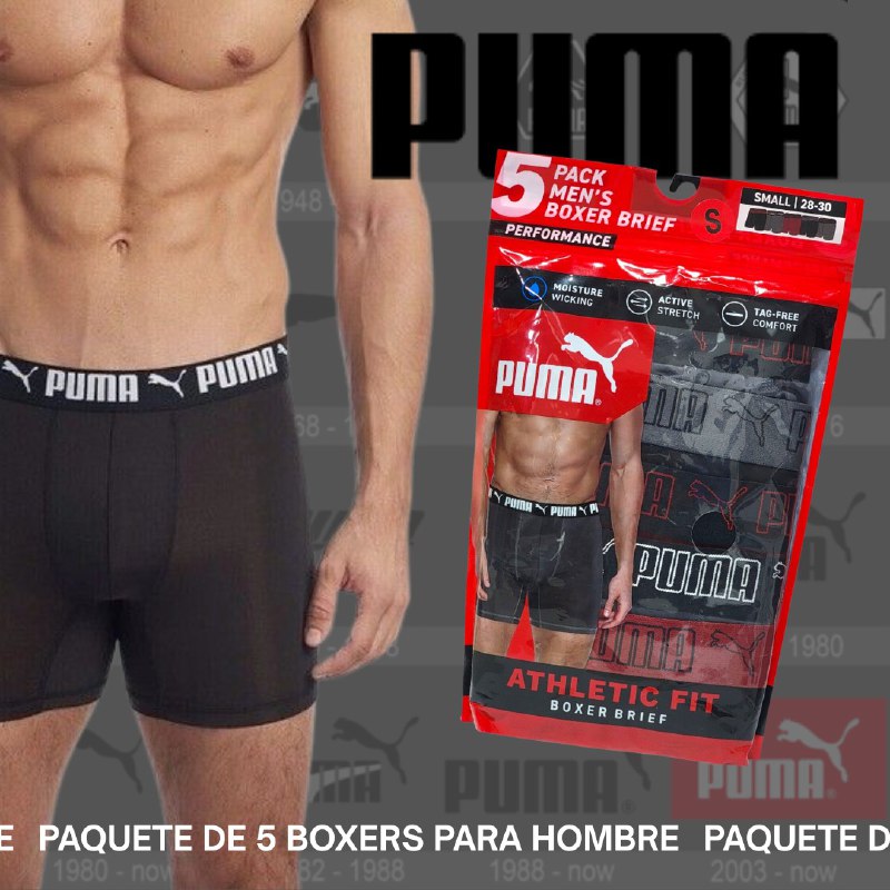 ROPA INTERIOR PARA CABALLERO PUMA ATHLETIC FIT BOXER BRIEF 5 UNIDADES TALLA SMALL 28-30 (S)