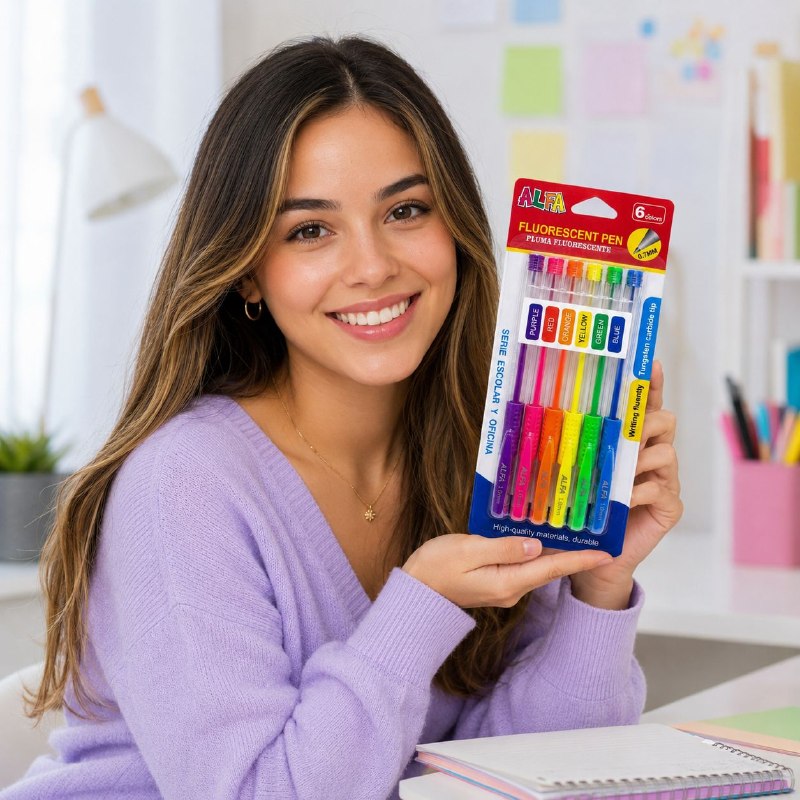PLUMAS FLUORESCENTES TINTA BRILLANTE ALFA 6 UND