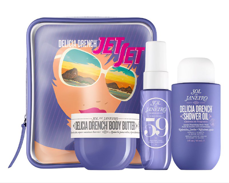 SET DE CUIDADO CORPORAL DE 3 PIEZAS, ACEITE DE DUCHA 90ML, MANTECA CORPORAL 50ML, SPRAY PERFUMADO CORPORAL Y PARA EL CABELLO SOL DE JANEIRO DELICIA DRENCH JET CHEIROSA 59