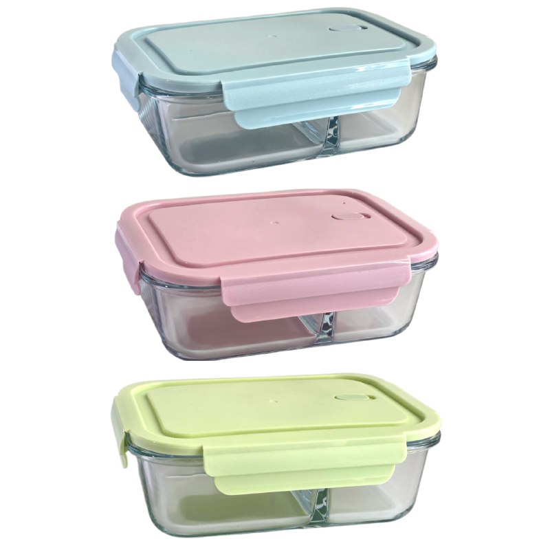 RECIPIENTE PANA DE VIDRIO DE 2 DIVISIONES PARA ALMACENAR ALIMENTOS RED CHERRY 20X15X7CM