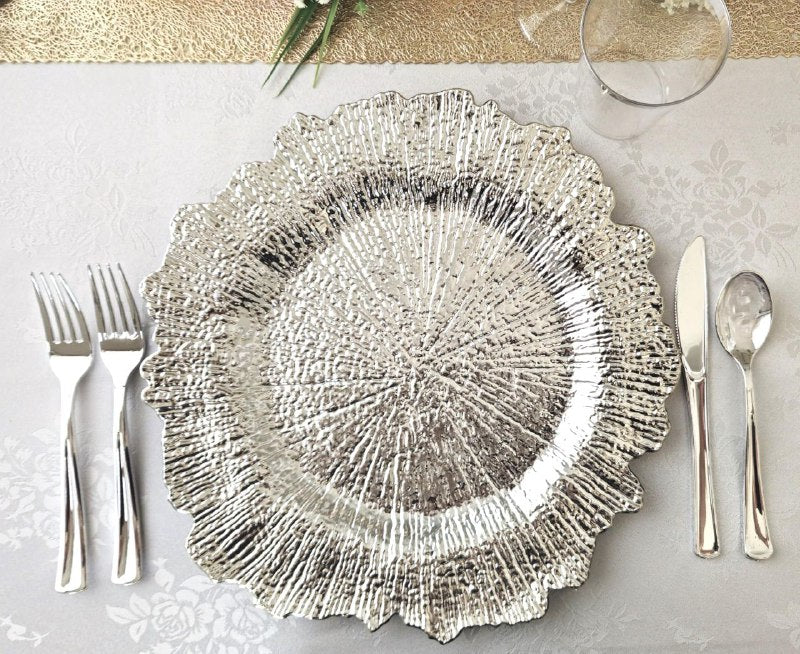 PLATO DE CARGA DECORATIVO PLATEADO DE PLASTICO 32CM