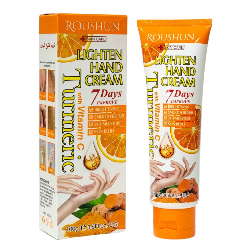 CREMA CORPORAL DE MANOS BLANQUEADORA CON VITAMINA C Y CURCUMA ROUSHUN 100G