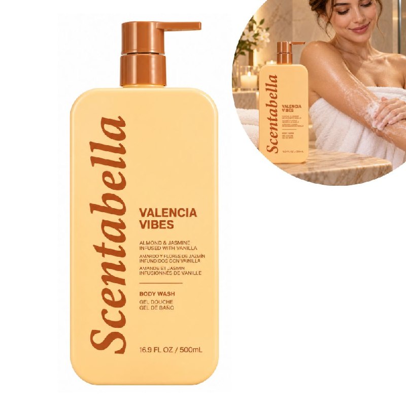 GEL DE DUCHA HIDRATANTE LIMPIADOR SUAVE CON AROMA ALMENDRA, JAZMIN Y VAINILLA SCENTABELLA 500ML