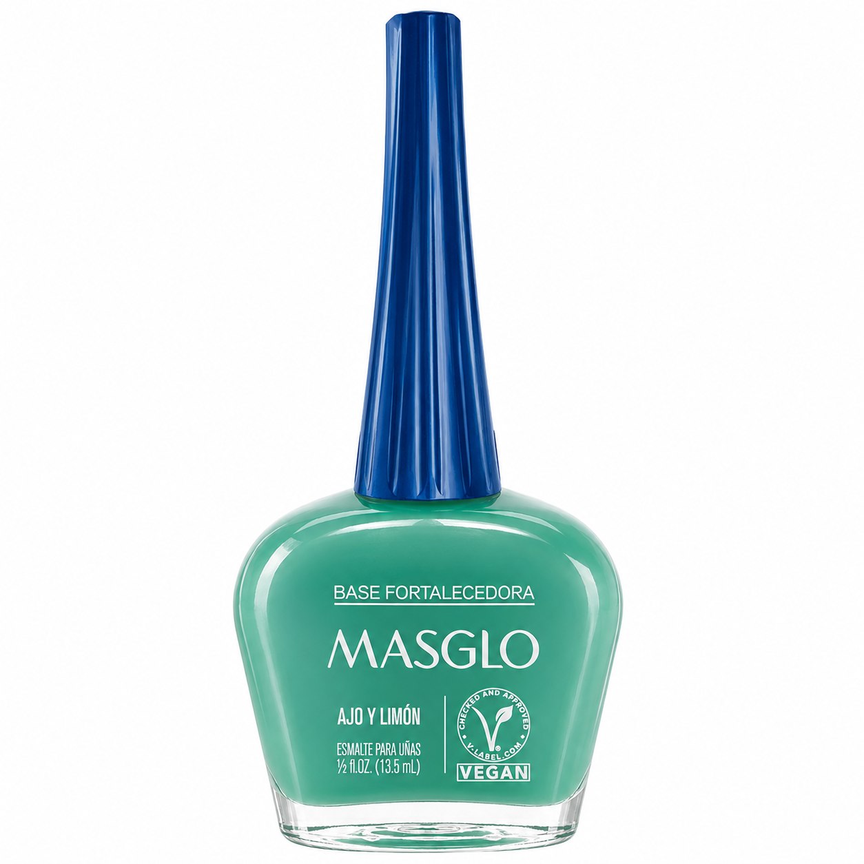 ESMALTE DE TRATAMIENTO PARA UÑAS MÁS RESISTENTES MASGLO BASE FORTALECEDORA CON AJO Y LIMÓN 13.5 ML