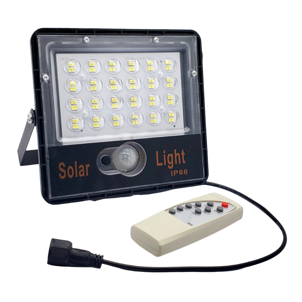 LUZ LED, LÁMPARA SOLAR CON SENSOR DE MOVIMIENTO Y PANEL SOLAR 100 WATT