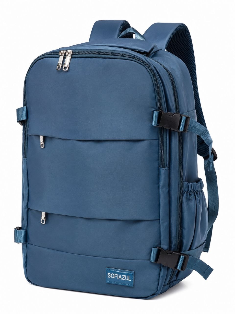 MOCHILA DE VIAJE ECONÓMICA MORRAL INTELIGENTE PARA EQUIPAJE DE MANO CON COMPARTIMENTO PARA LAPTOP Y CALZADO SOFIA ZUL 31X35X20 CM / 3 COLORES