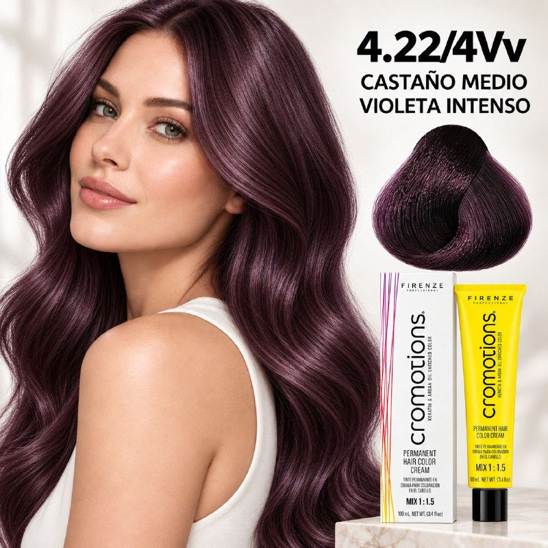 TINTE PERMANENTE PARA EL CABELLO EN CREMA CASTAÑO MEDIO VIOLETA INTENSO 4.22/ 4VV FIRENZE 100ML