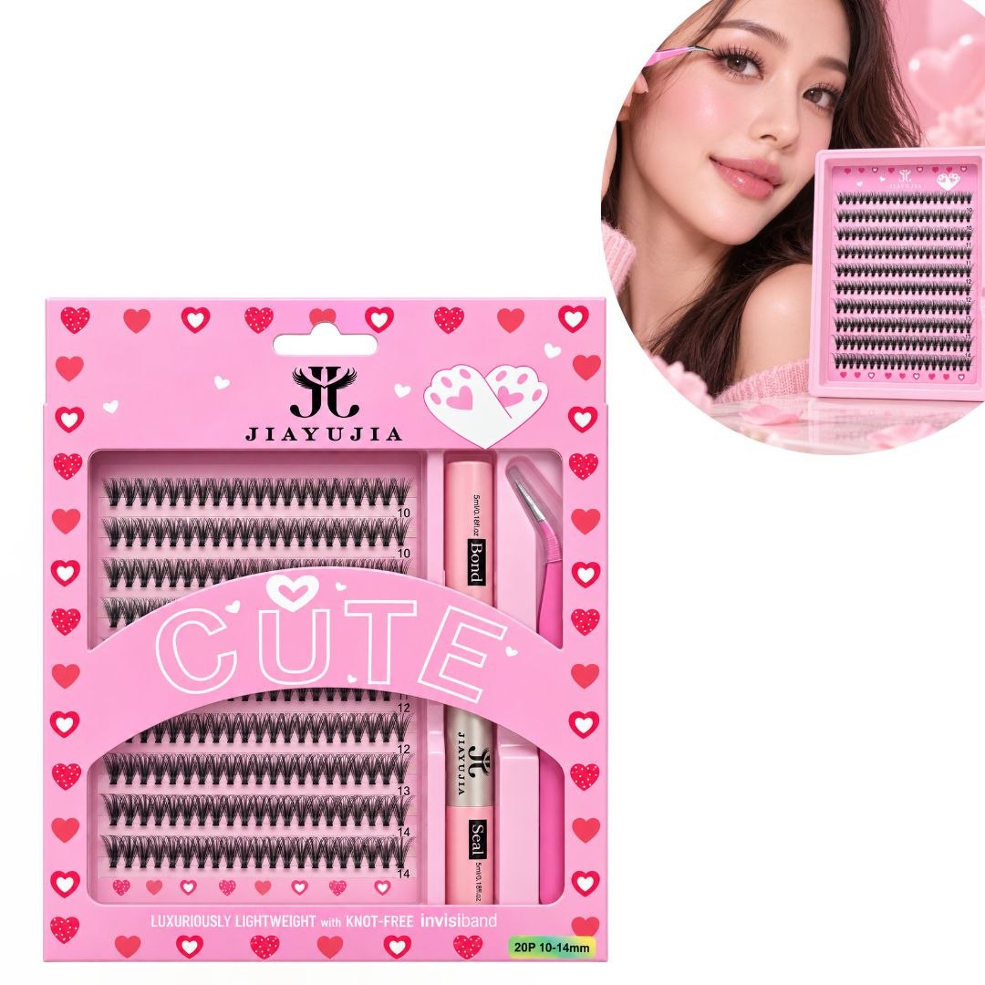 KIT DE PESTAÑAS POSTIZAS EN GRUPOS JIAYUJIA 10MM A 14MM CON BOND Y SEAL
