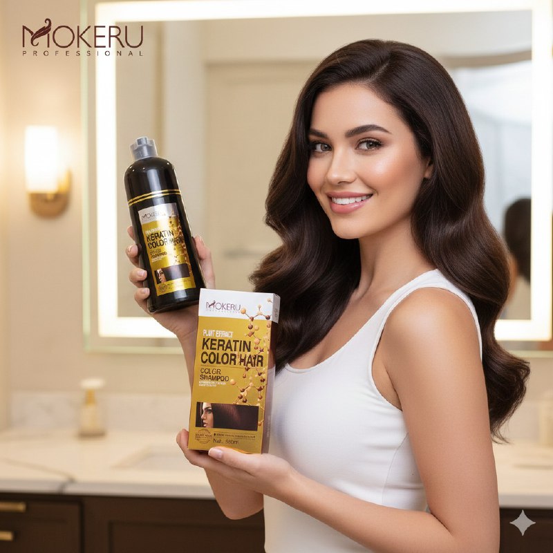 SHAMPOO TINTE PARA EL CABELLO CON QUERATINA CUBRE CANAS TONO CHOCOLATE OSCURO 26 MOKERU 500ML