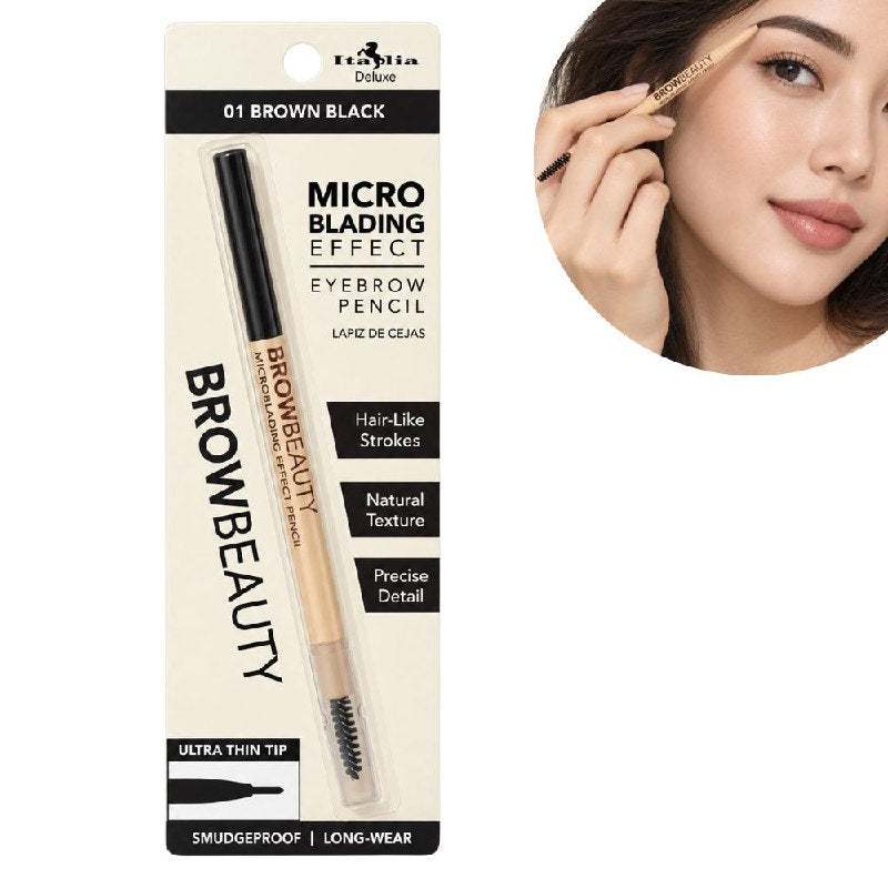 LAPIZ DE CEJAS RETRACTIL DE PUNTA FINA CON CEPILLO INTEGRADO DE ALTA CALIDAD TONO 01 BROWN BLACK ITALIA DELUXE 0.1G