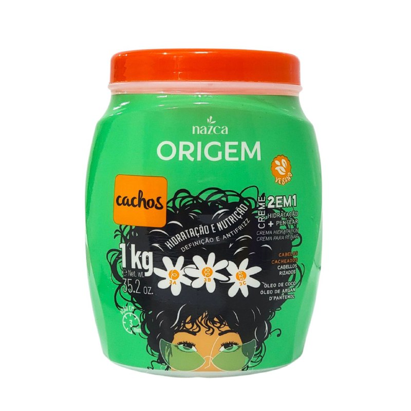 CREMA PARA PEINAR 2 EN 1 DE ACEITE DE COCO Y ARGAN HIDRATANTE PARA PELO RIZADO NAZCA 1KG
