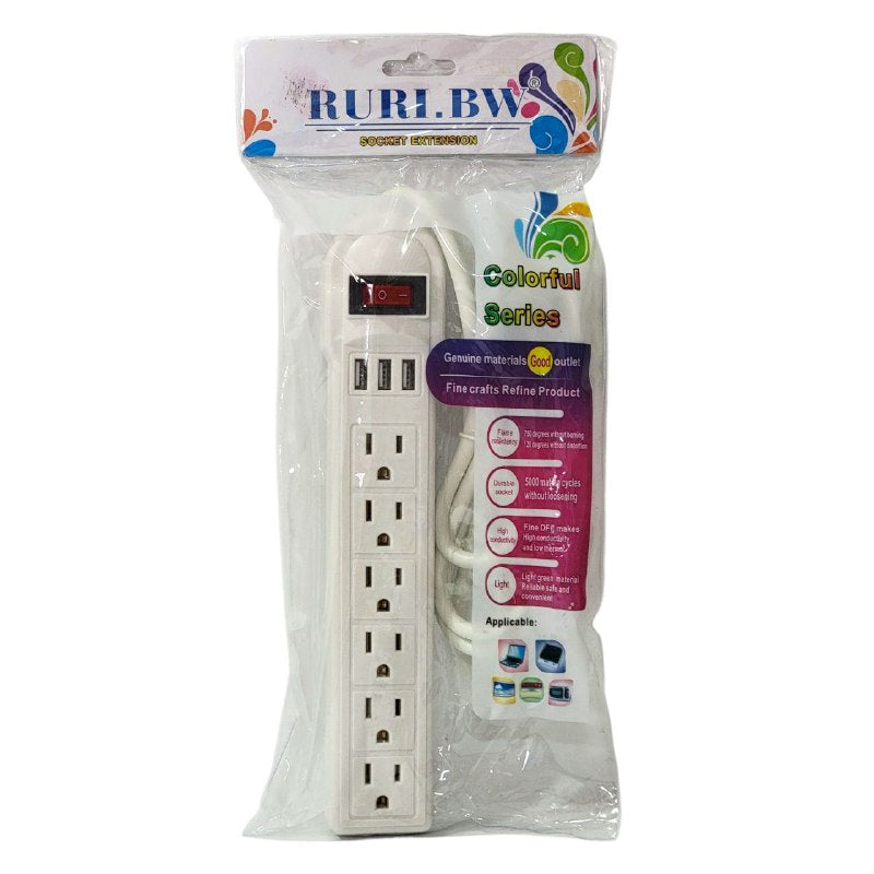 REGLETA EXTENSION ENCHUFE INTELIGENTE, REGLETA ELECTRICA CON MULTIPLES TOMAS Y SALIDAS USB, PROTECCION CONTRA SOBRETENSIONES PARA EL HOGAR Y OFICINA RURIBW
