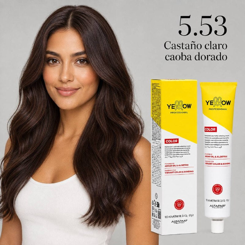 TINTE PERMANENTE PARA EL CABELLO CON ACEITE DE ARGAN Y ALOETRIX TONO 5.53 CASTAÑO CLARO CAOBA DORADO ALFAPARF 100ML