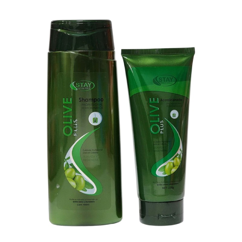 SHAMPOO PARA EL CABELLO EN SET Y ACONDICIONADOR DE OLIVA, HIDRATA Y EPARA EL CABELLO DEJANDO BRILLO NATURAL, REPARANDO LAS PUNTAS NUTRE E HIDRATA STAY BEAUTIFUL 400ML+230G