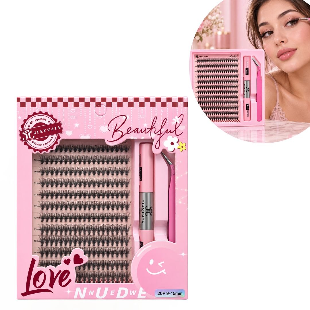 KIT DE PESTAÑAS POSTIZAS EN GRUPOS 5D JIAYUJIA 9MM A 15MM CON BOND Y SEAL