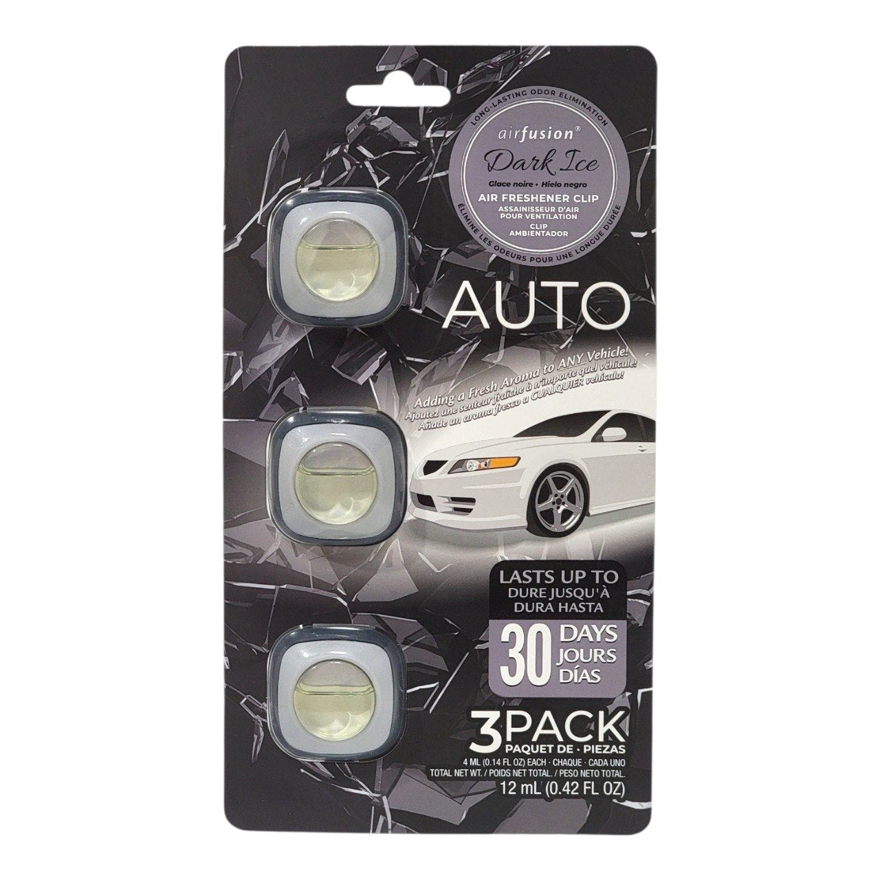 AMBIENTADOR PARA VENTILACION DE CARRO AROMA HIELO NEGRO AIRFUSION 3X12ML