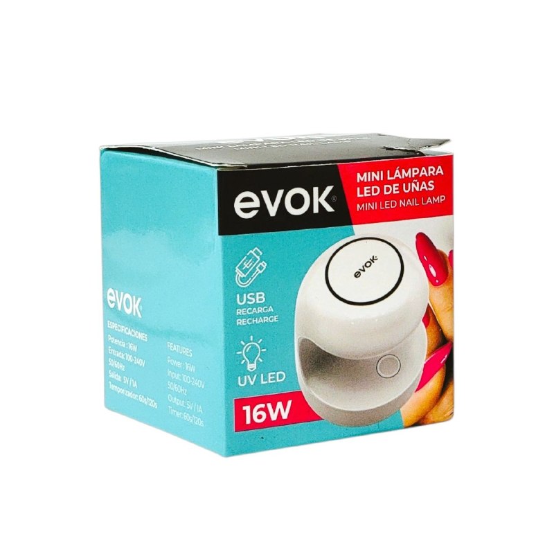 MINI LAMPARA LED PARA UÑAS PORTATIL UV/LED RECARGAGLE DE 16W EVOK