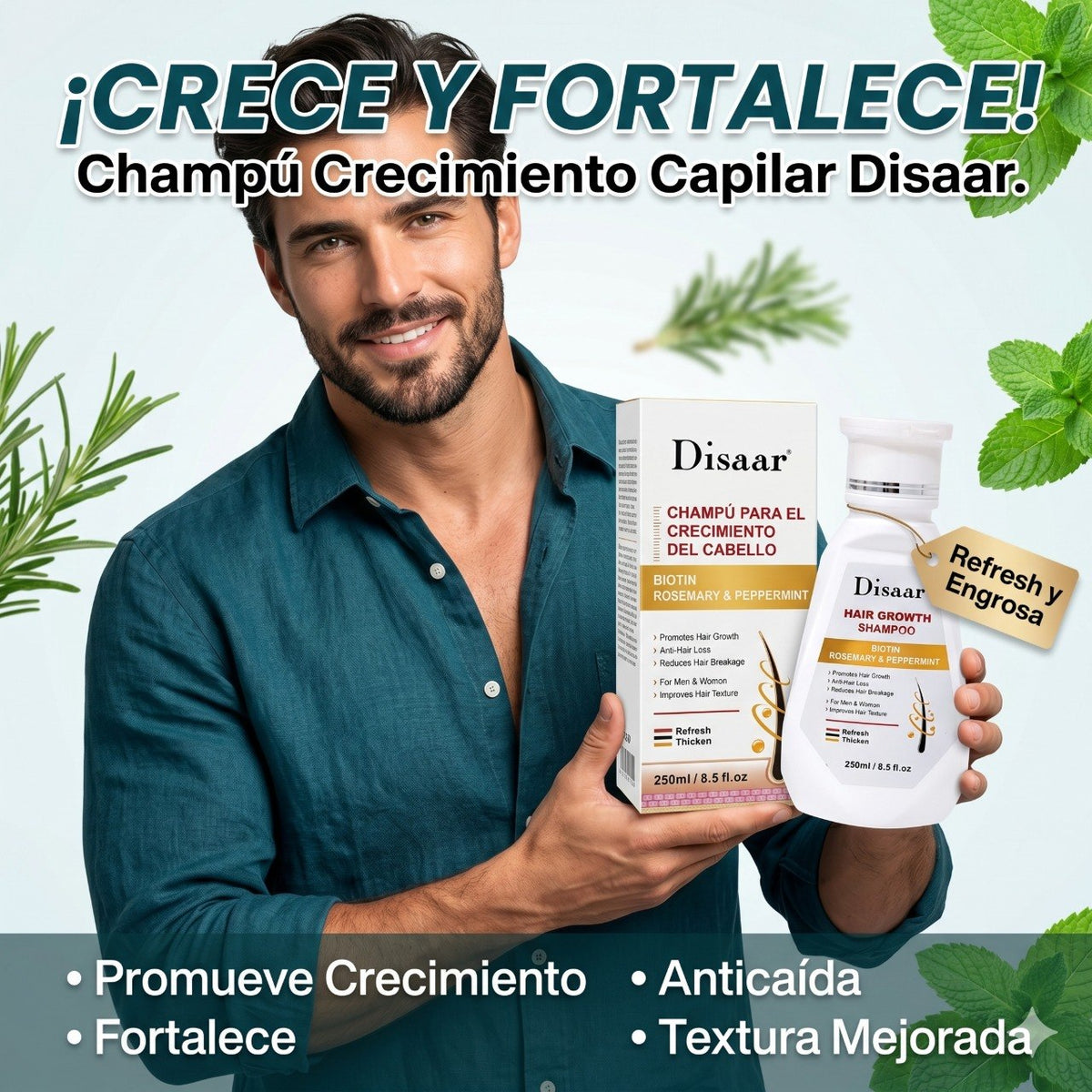 SHAMPOO PARA BARBA ANTICAIDA CON BIOTINA ROMERO Y MENTA DISAAR 250ML