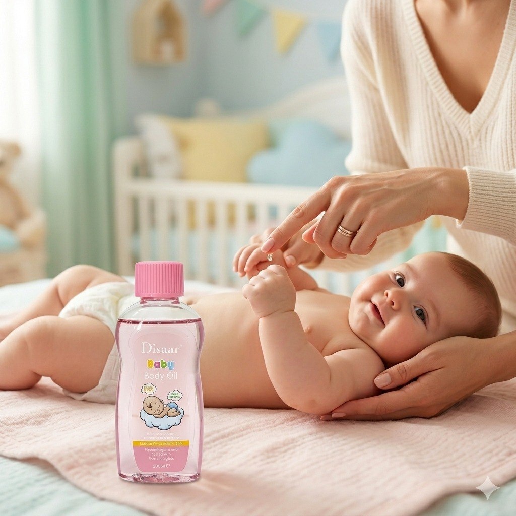 ACEITE CORPORAL PARA BEBES HIDRATANTE Y PROECTOR CON MANTECA DE CACAO Y KARITE DISAAR 200ML