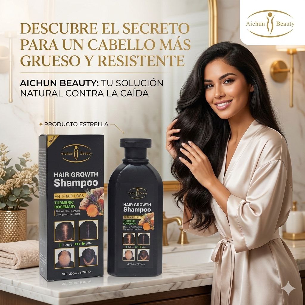 SHAMPOO PARA EL CRECIMIENTO ANTICAIDA CON EXTRACTO DE CURCUMA Y ROMERO AICHUN BEAUTY 200ML