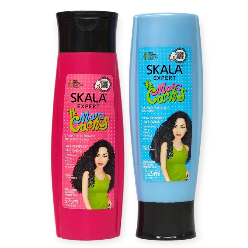SHAMPOO EN SET, SHAMPOO SIN SAL 325ML, ACONDICIONADOR MAS RIZOS VEGANO 325ML SKALA EXPERT MAIS CACHOS