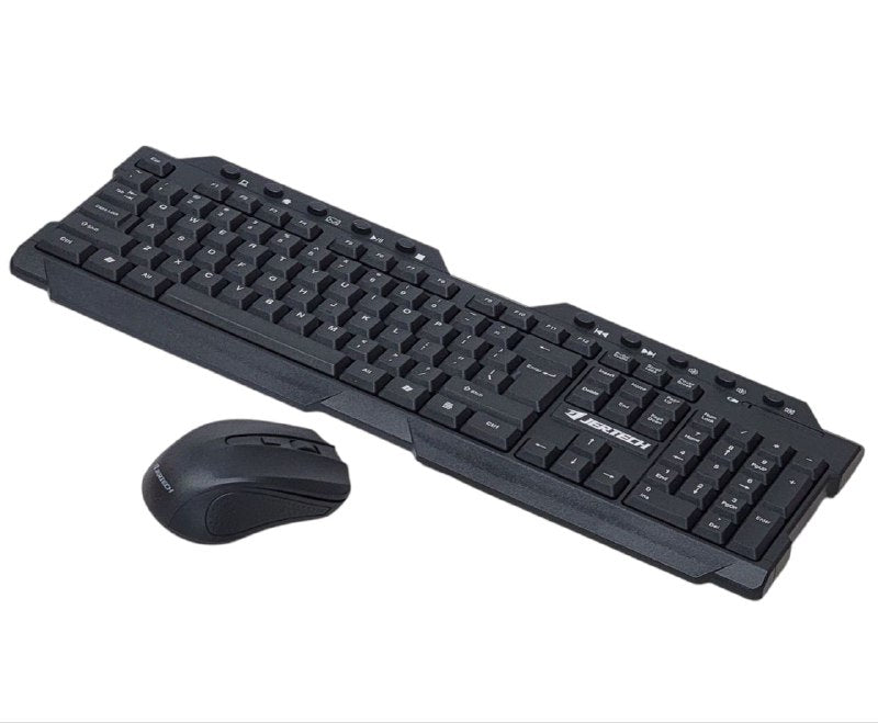 TECLADO INALAMBRICO EN COMBO DE OFICINA, TAMAÑO COMPLETO CON DISEÑO DE 104 TECLAS, MOUSE RATON DE 4 BOTONES JERTECH KM200