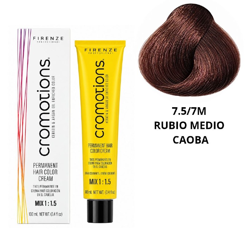 TINTE PERMANENTE PARA EL CABELLO EN CREMA RUBIO MEDIO CAOBA 7.5/ 7M FIRENZE 100ML