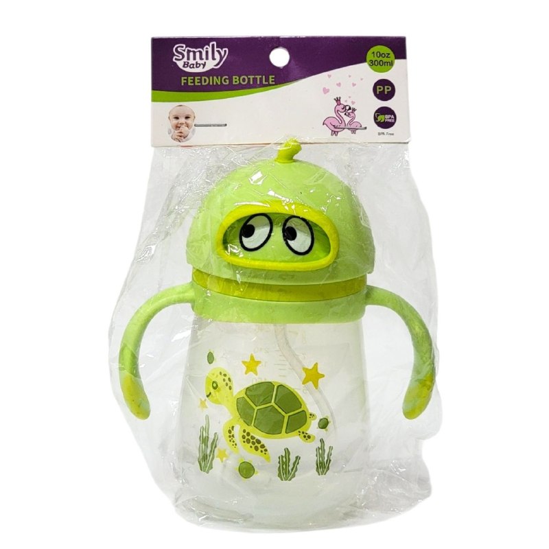 VASO ENTRENADOR ANTIDERRAME TIPO BIBERON CON PAJILLA PARA BEBES SMILY BABY 300ML