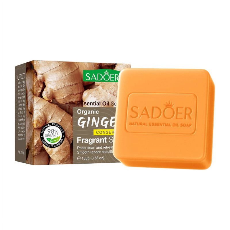 JABON CORPORAL EN BARRA DE JENGIBRE ORGANICO MULTIUSOS PARA TODO EL CUERPO, LIMPIEZA PROFUNDA DE IMPUREZAS, GRASA SADOER 100G