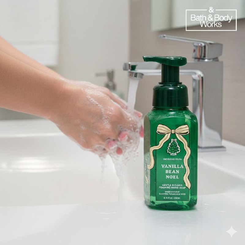 BATH & BODY WORKS JABON DE MANOS SUAVE Y LIMPIO VANILLA BEAN NOEL 259ML