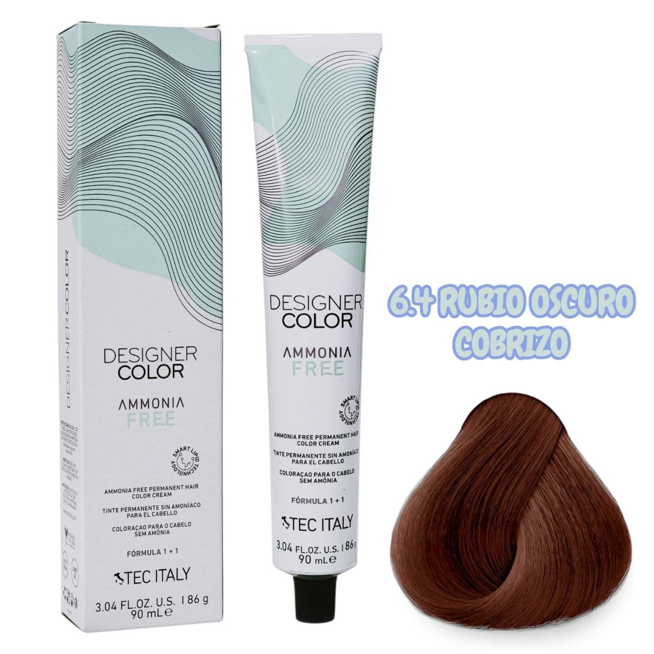 TINTE PERMANENTE CUIDA TU CABELLO Y OFRECE RESULTADOS CON TONOS MÁS NATURALES TONO 6.4 RUBIO OSCURO COBRIZO 1+1 TEC ITALY 90ML