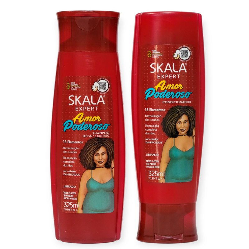SHAMPOO EN SET, SHAMPOO SIN FULTATO 325ML, ACONDICIONADOR VEGANO 325ML SKALA EXPERT AMOR PODEROSO