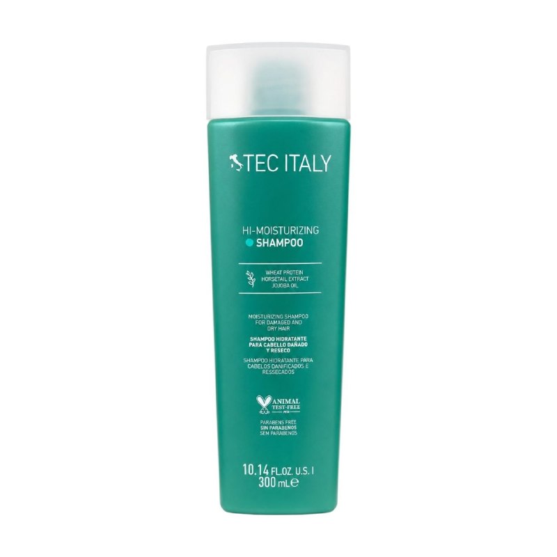 SHAMPOO HIDRATANTE PARA CABELLO DAÑADO Y RESECO CON PROTEINA DE TRIGO EXTRACTO DE COLA DE CABALLO Y ACEITE DE JOJOBA TEC ITALY 300ML